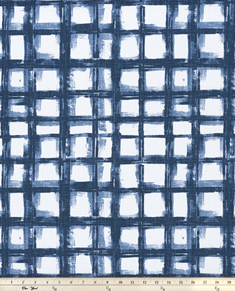 Navy and White Abstract Windowpane Plaid Fabric by the Yard Etsy