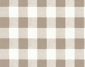 30" x 54" REMNANT Outdoor or Indoor Taupe & White (1.5 inch) Plaid Check Fabric Drapery, Home Décor Craft, and Upholstery Fabric R507E