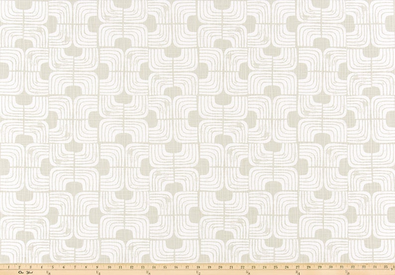 Pale Khaki Gray and White Geometric Print Slub Cotton Fabric by the Yard Grey Drapery, Curtain, Upholstery, Craft and Home Decor Fabric M728 image 4