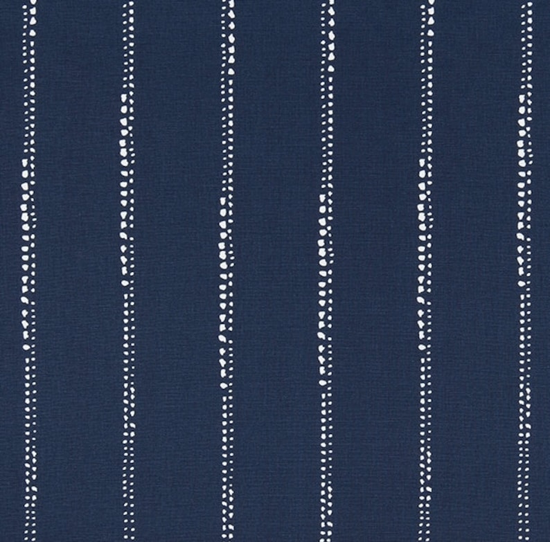 Indigo Navy and White Minimalist Stripe Fabric by the Yard Designer Cotton Home Decor Drapery Curtain or Upholstery Fabric Indigo Blue B377