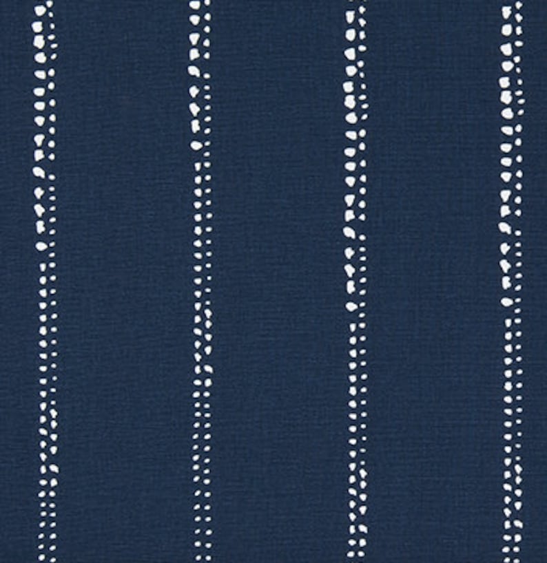 Indigo Navy and White Minimalist Stripe Fabric by the Yard Designer Cotton Home Decor Drapery Curtain or Upholstery Fabric Indigo Blue B377