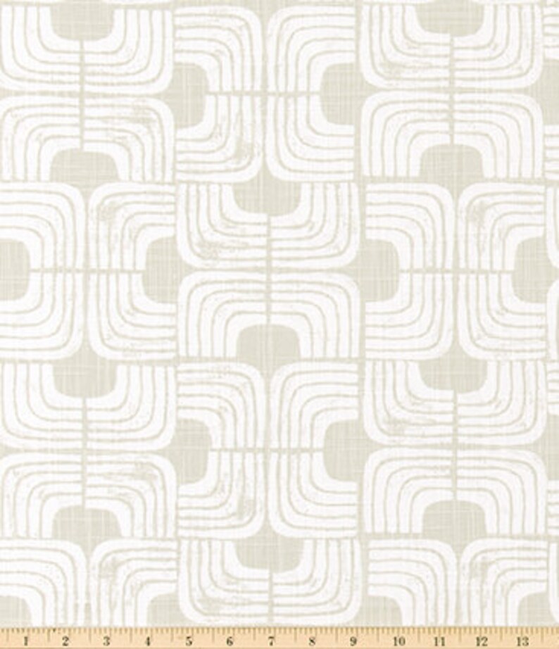 Pale Khaki Gray and White Geometric Print Slub Cotton Fabric by the Yard Grey Drapery, Curtain, Upholstery, Craft and Home Decor Fabric M728 image 2