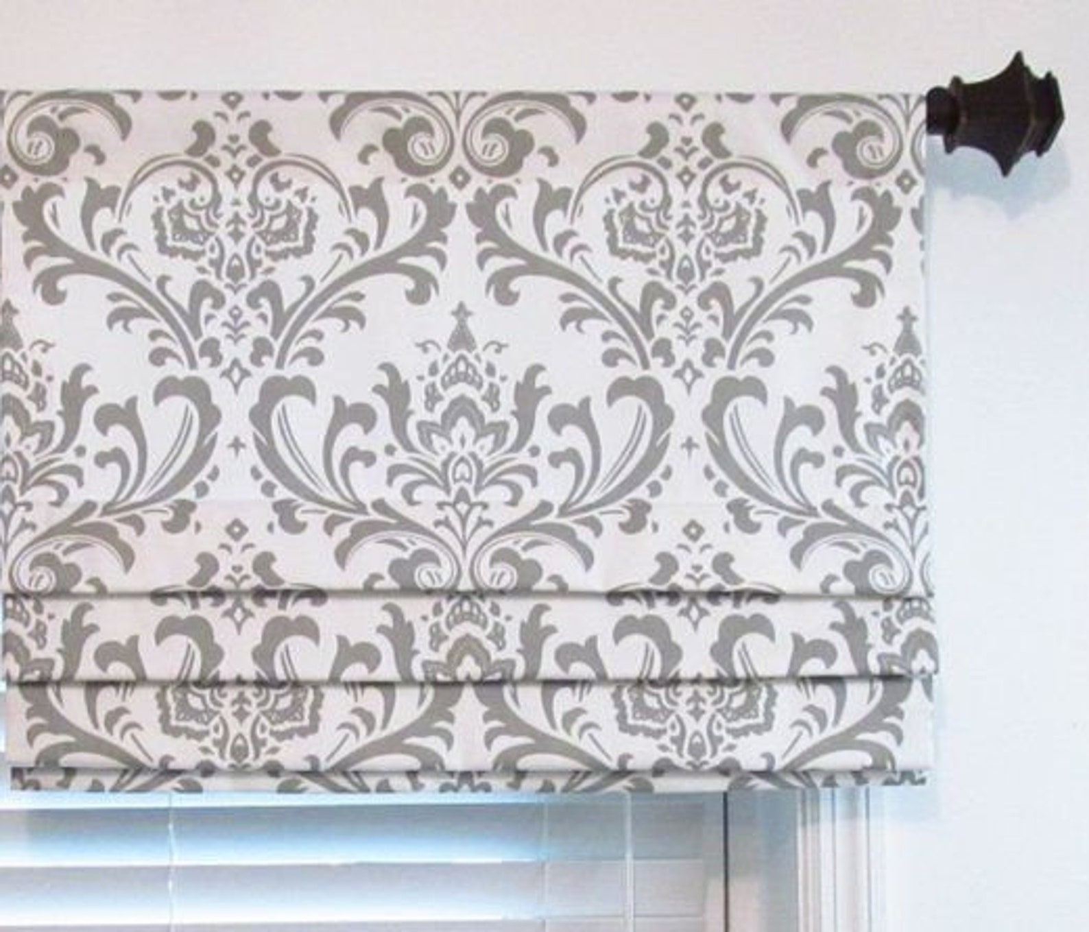 Gray and White Damask Print Fabric by the Yard Designer Cotton Etsy