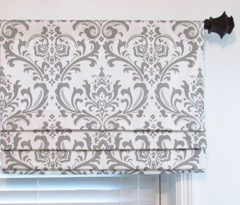 Gray and White Damask Print Fabric by the Yard Designer Cotton Etsy