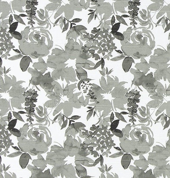 Modern Floral Print in Shades of Gray on White Designer Home Decor Fabric  by the Yard Cotton Drapery, Curtain, or Upholstery Fabric M783 