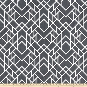 Charcoal Gray and White Geometric Fabric by the Yard Designer Slub Cotton Drapery, Curtain, Upholstery, Home Decor and Craft Fabric M685 image 3