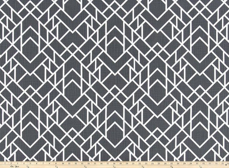 Charcoal Gray and White Geometric Fabric by the Yard Designer Slub Cotton Drapery, Curtain, Upholstery, Home Decor and Craft Fabric M685 image 3