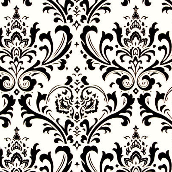 Black on White Damask Print Fabric by the Yard Designer Cotton Drapery, Curtain or Upholstery Fabric, Black Craft & Home Decor Fabric M543