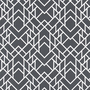 Charcoal Gray and White Geometric Fabric by the Yard Designer Slub Cotton Drapery, Curtain, Upholstery, Home Decor and Craft Fabric M685 image 2