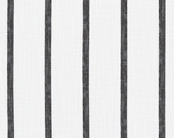 Black Stripe Slub Cotton Fabric: Ivory White Drapery Upholstery by the Yard