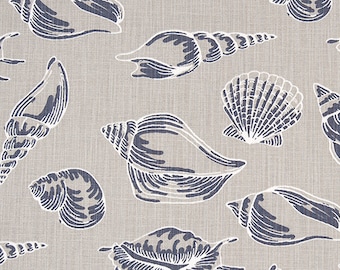 Blue and Gray Seashells Slub Cotton Print Fabric: Craft and Home Decor Fabric M900
