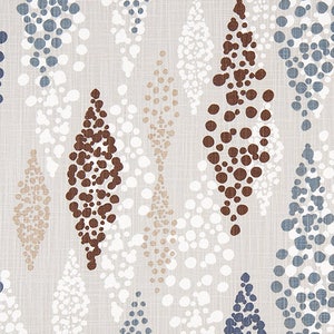 Blue, Tan, and White on Gray Abstract Cotton Fabric by the Yard Contemporary Designer Drapery Curtain or Upholstery Home Decor Fabric M177