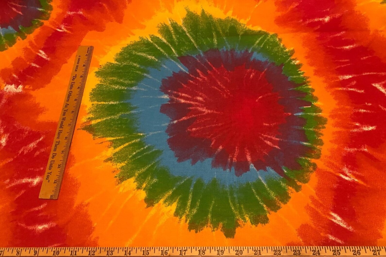 Tie Dyed Red Yellow Blue and Green Print Fabric by the Yard Etsy