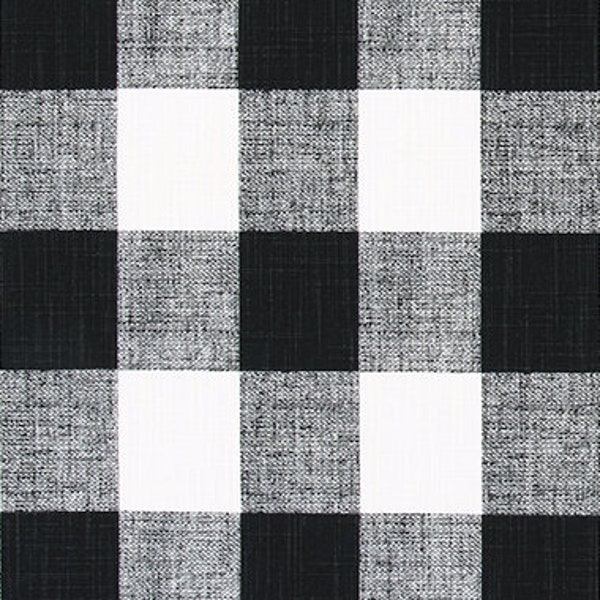 54" x 54" REMNANT Black and White Buffalo Check Fabric Slub Cotton Drapery, Curtain, Craft, or Upholstery Fabric Black & White Plaid M328B