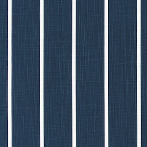 Indigo Blue and White Striped Fabric by the Yard Designer Slub Cotton Dark Blue Drapery, Curtain, Upholstery or Home Decor Fabric M547