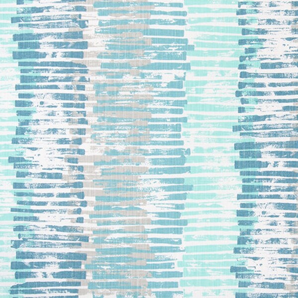 Shades of Aqua, Blue, Gray and White Abstract Stripe Fabric by the Yard Designer Slub Cotton Drapery, Curtain or Upholstery Fabric M490