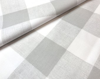 Soft Neutral Grey Buffalo Check Cotton Fabric:  Drapery, Upholstery, Craft and Home Decor Fabric M169