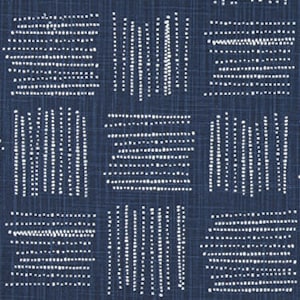 White Geometric on Indigo Blue Print Designer Fabric by the Yard Slub Cotton Drapery, Curtain, Upholstery, Craft and Home Decor Fabric M771