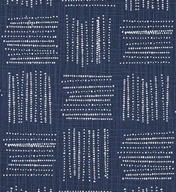 White Basketweave Print on Indigo Blue Slub Cotton Fabric by the Yard:  Drapery, Upholstery, Craft and Home Decor Fabric M771