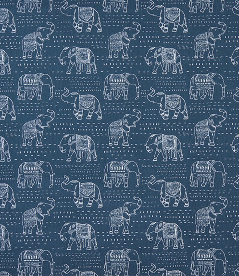 Navy and White Elephant Print Fabric by the Yard Designer Etsy