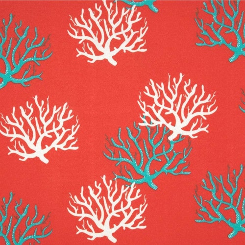 Outdoor or Indoor Coral and Turquoise Coastal Fabric by the Etsy