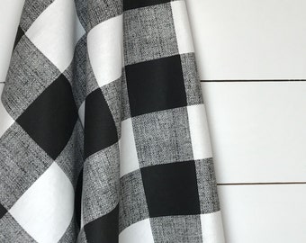 Black & White Buffalo Check Fabric by the Yard Designer Cotton Drapery Curtain or Upholstery Fabric Black White Plaid Check Fabric B142