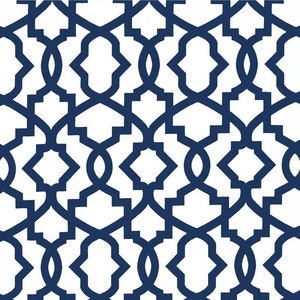 Contemporary Geometric Navy and White Designer Fabric by the Yard Cotton Drapery, Curtain or Upholstery Fabric Modern Home Decor Fabric B133