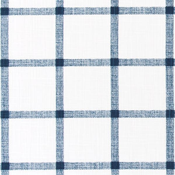 Navy and Ivory Windowpane Plaid Cotton Slub Fabric by the Yard Dark Blue & Ivory Grid Check Fabric Drapery Curtain or Upholstery Fabric M457