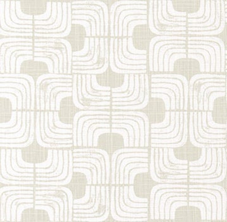 Pale Khaki Gray and White Geometric Print Slub Cotton Fabric by the Yard Grey Drapery, Curtain, Upholstery, Craft and Home Decor Fabric M728 image 1