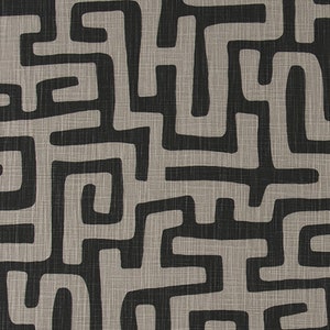 Tribal Maze Print in Flint Gray and Black Designer Slub Cotton Drapery or Upholstery Fabric by the Yard Craft and Home Decor Fabric M650