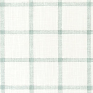 Aqua and Cream Windowpane Plaid Cotton Slub Fabric by the Yard Soft Green & Cream Grid Check Fabric Drapery Curtain Upholstery Fabric M391