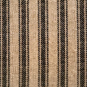 Black and Tan Striped Ticking Fabric: Cotton Blend Drapery Upholstery by the Yard