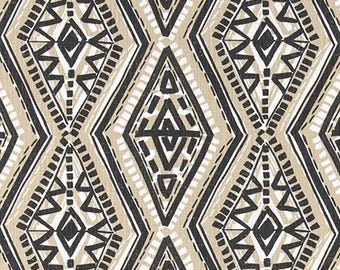 2 YD x 54" Tribal Diamond Print in Black and Tan on White Slub Cotton Fabric:  Drapery, Upholstery, Home Decor or Craft Fabric M563D