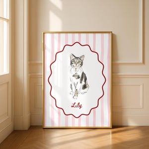 Custom Pet Portrait: Hand-Drawn Dog/Cat Illustration, Striped Background (Digital File)