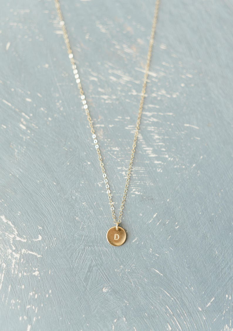 Custom Small Disc Necklace Hand-Stamped Dainty Necklace image 0