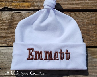 Personalized Newborn Baby Hat, Newborn Hospital Hat, Knotted Baby Hat, Newborn Name Hat, Embroidered Baby Hat, Personalized Baby Hat