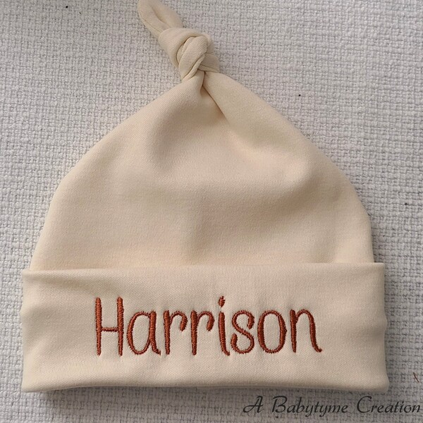 Personalized Newborn Baby Hat, Newborn Hospital Hat, Knotted Baby Hat, Newborn Name Hat, Embroidered Baby Hat, Personalized Baby Hat