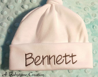 Personalized Newborn Baby Hat, Newborn Hospital Hat, Knotted Baby Hat, Newborn Name Hat, Embroidered Baby Hat, Personalized Baby Hat