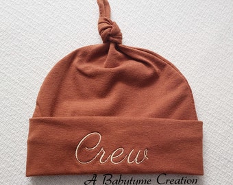 Personalized Newborn Baby Hat, Newborn Hospital Hat, Knotted Baby Hat, Newborn Name Hat, Embroidered Baby Hat, Personalized Baby Hat
