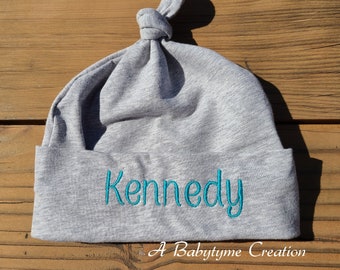 Personalized Newborn Knot Hat: Embroidered Baby Name Hospital Beanie