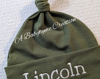 Personalized Newborn Knot Hat: Embroidered Baby Name, Soft Jersey Knit