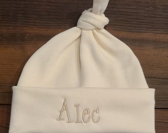 Personalized Newborn Baby Hat, Newborn Hospital Hat, Knotted Baby Hat, Newborn Name Hat, Embroidered Baby Hat, Personalized Baby Hat