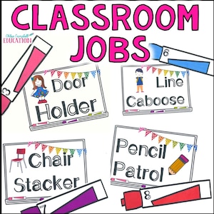 Bright Classroom Jobs Editable - Back to School Bulletin Board - Classroom Decor - Line Leader - Door Holder