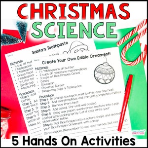 May include: A printable worksheet with instructions for creating an edible Christmas ornament using Rice Krispies cereal, marshmallows, and butter. The worksheet includes a list of materials, a step-by-step procedure, and a section for observations. The title of the worksheet is "Create Your Own Edible Ornament!"