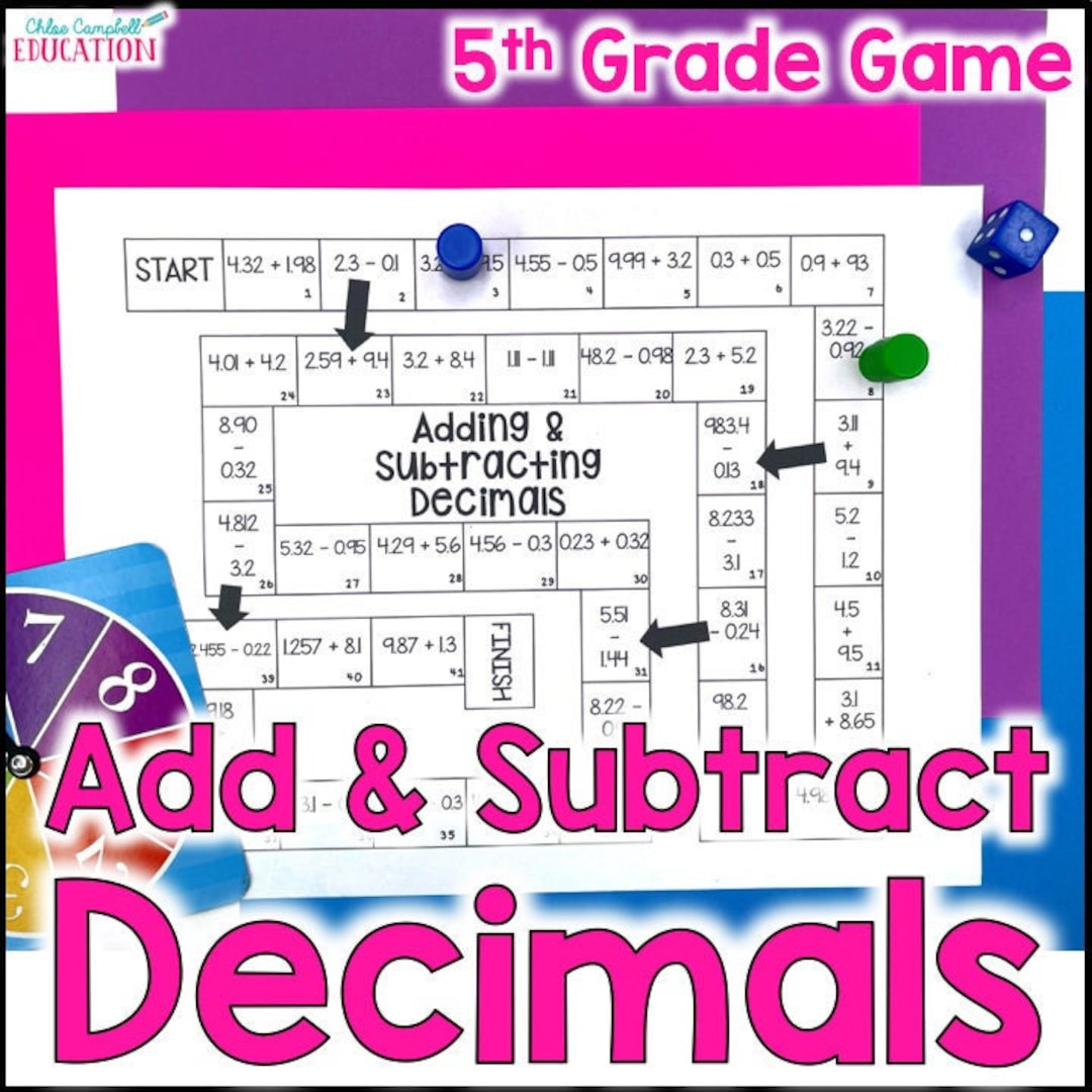 Adding and subtracting decimals game 5th grade math review etsy