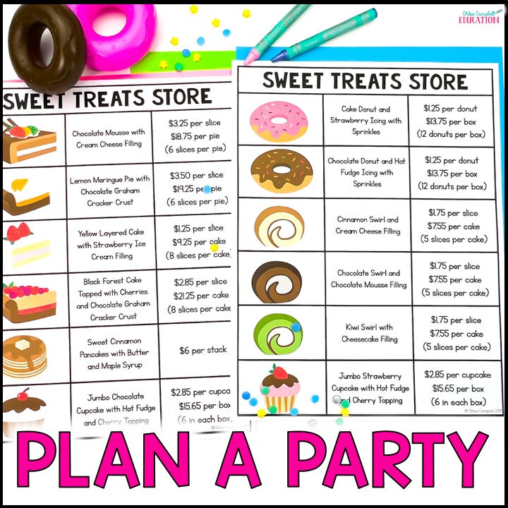 Plan a Sweet Treat Party Math Project Adding and Subtracting Decimals Homeschool Math Winter Etsy