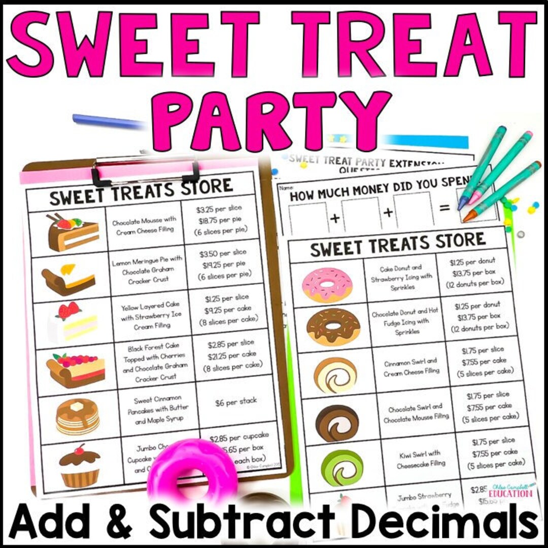 Plan a Sweet Treat Party Math Project Adding and Subtracting Decimals Homeschool Math Winter Etsy