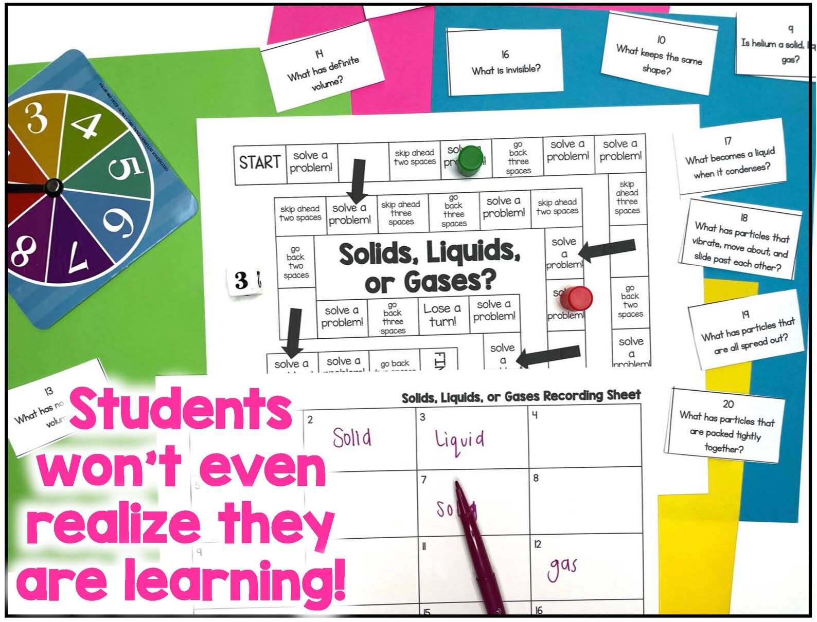 Solids Liquids Gases States of Matter Science Game 5th Grade Science Review Activity Physical