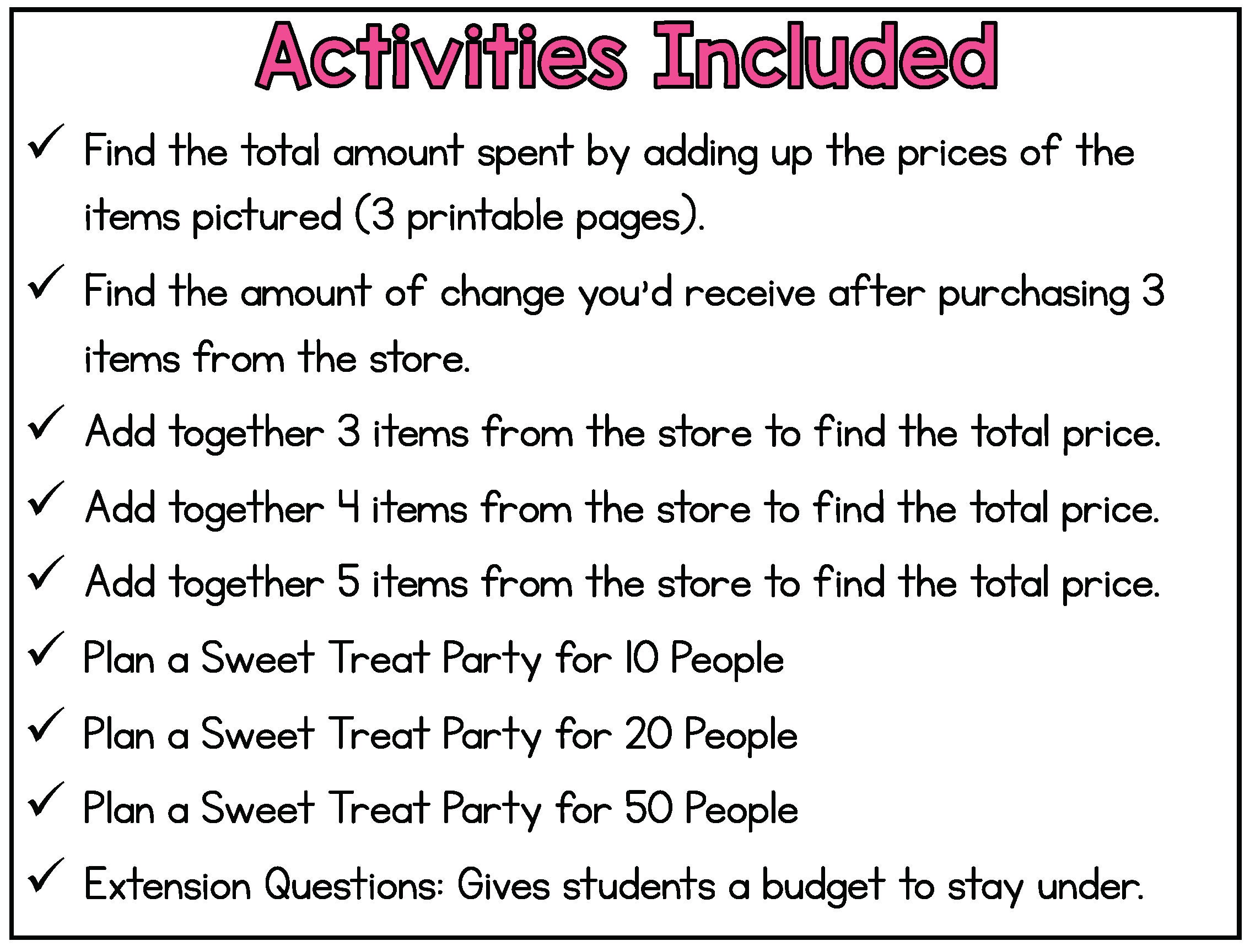 Plan a Sweet Treat Party Math Project Adding and Subtracting Decimals Homeschool Math Winter Etsy