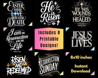 Faith Easter Wall Art Printable Bundle 8x10 Christian Scripture Designs Jesus Resurrection Quotes Instant Download Decor